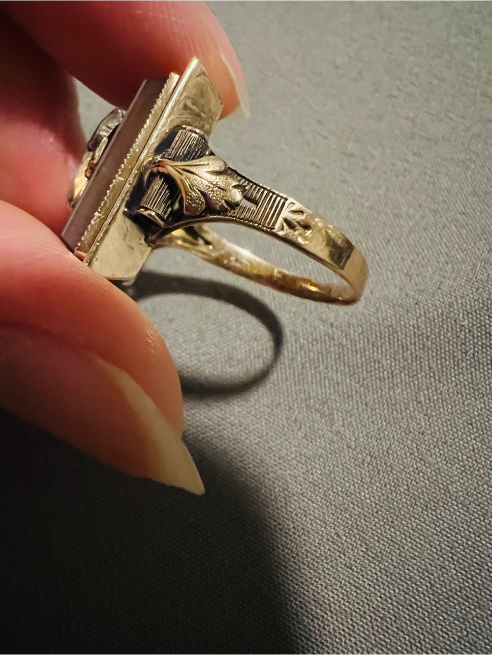 Victorian 14K Gold Carnelian & Diamond Rose Ring sz 5.25 - Picture 3 of 9
